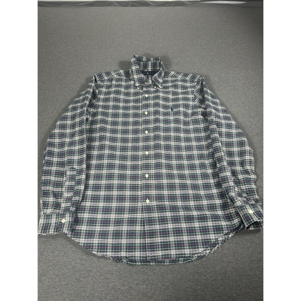 Ralph Lauren Men's Green and Blue Plaid Cotton Button Down‎ Size Medium
